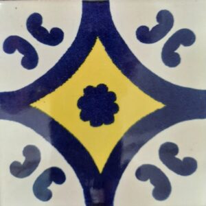 Blue-Yellow Monarca on Cream Gloss Talavera Tile