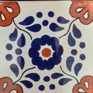 Blue- Terracotta on Cream Gloss Talavera Tile