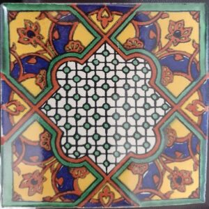 Corinthean Blue and Terracotta on Cream Talavera Tile