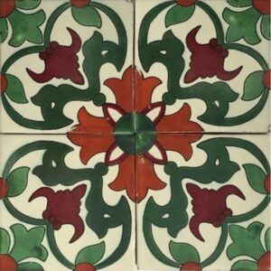 Green-Red Luis on Cream Gloss Talavera Tile