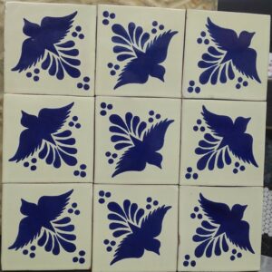 Blue Bird on Cream Gloss Talavera Tile