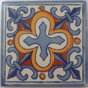 Blue Flor De Liz on Cream Gloss Talavera Tile