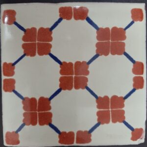 Terracotta-Blue Lattice on Cream Talavera Tile