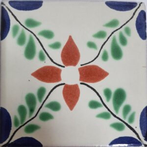 Terracotta Flower with Vine Gloss Talavera Tile