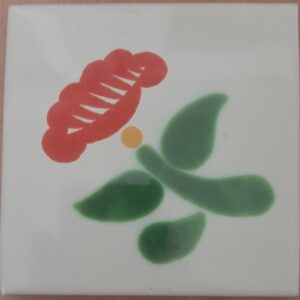 Red Flower on Cream Gloss Talavera Tile