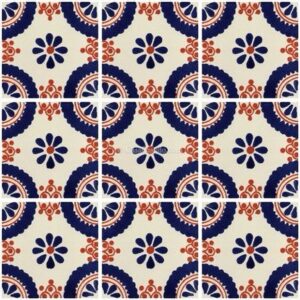 Blue and Terracotta Mexico on Cream Talavera Tile