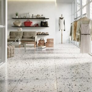 White Matt Large Porcelain Chip Terrazzo Tile