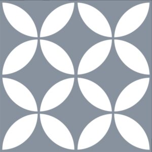 White Petal on Light Blue Matt Bold Encaustic Look Tile