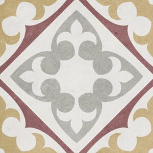 Mustard Red Grey Variegated Tones Matt Encaustic Look Tile