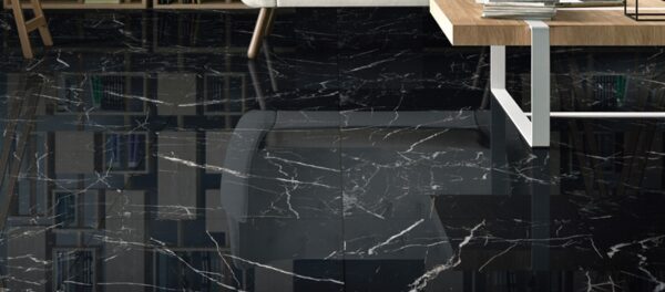 Nero Marquina Polished Marble Look Porcelian Tile