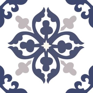 Blue-grey on White Matt Encaustic Look Ceramic Tile