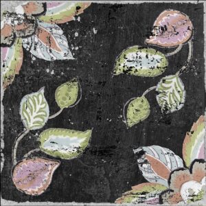 Green Pink Beige on Black Encaustic Look Tile