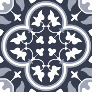 White/Grey on Dark Blue Matt Encaustic Look Tile