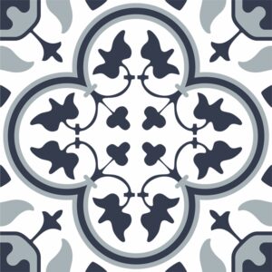 Black/Grey on White Encaustic Look Tile