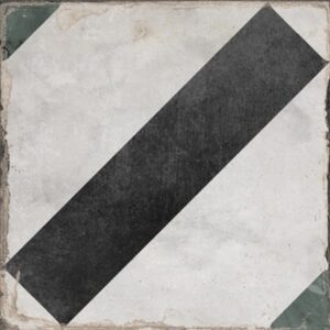 Black & Green on White Marble Antique Look Tile