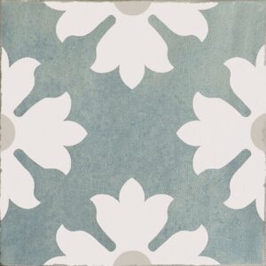 White Flowers on Green Matt Talavera Style Tile