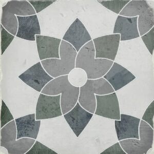 Green Grey Flower Design Encaustic Look Tile