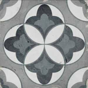 Blue Black Grey Flower Design Encaustic Look Tile
