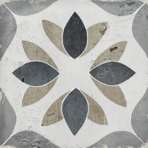 Black Gold Grey Flower Design Encaustic Look Tile