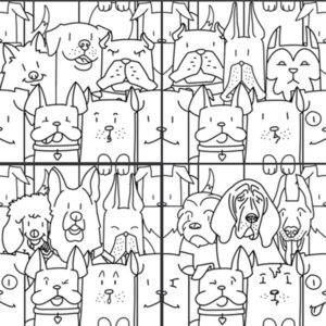 Black LINE Drawings of Dogs on White Porcelian Tile