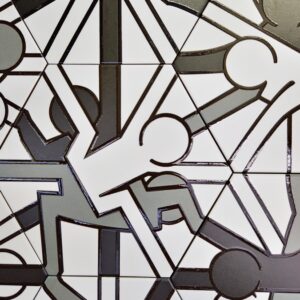 Black LINE Drawings of People on White Porcelian Hex Tile