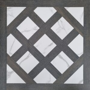Black Wood Timber & Carrara Look Matt Parquetry Tile