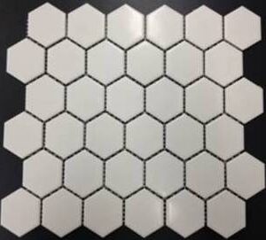 Snowdrift White Matt Hexagon Mosaic Tile