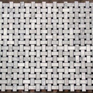Cararra/Nero Honed Marble Basketweave Mosaic Tile