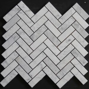 Carrara C Honed Marble Herringbone Mosaic