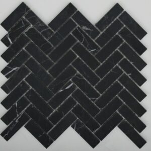 Nero Honed Marble Herringbone Mosaic
