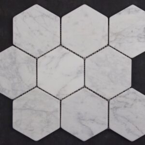 Carrara Tumbled Marble Hexagon Mosaic
