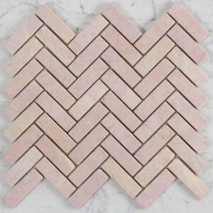 Rosa-pink Honed Marble Herringbone Mosaic