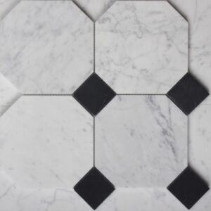 Carrara/Nero Marquina Honed Marble Octagon Mosaic