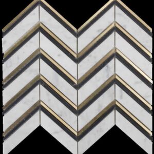 Carrara-nero-brass Mix Honed Chevron