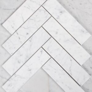 Carrara Extra White Honed Herringbone Mosaic