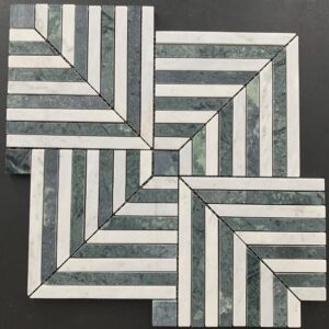 Carrara + Indian Green Chicago Honed Marble Mosaic