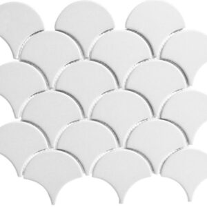 Blanco White Matt Fishscale Village Mosaic Porcelain Tile