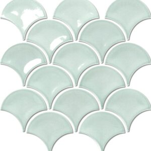 Mint-green Gloss Wavy Fishscale Mosaic