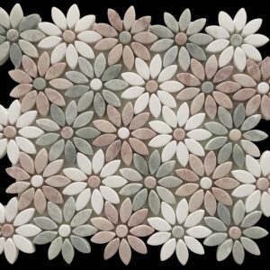 Rosa, Ming Green & Thassos Tumbled Marble Daisy Mosaic