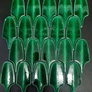 Bottle-green Gloss Feather Mosaic Tiles