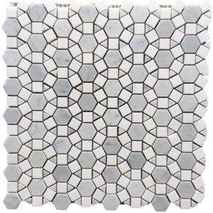 Carrara and Thassos Honed Marble Alejandro Mosaic