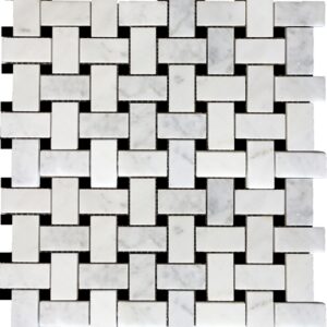 Carrara Basketweave Nero Marquina Dot Honed Marble