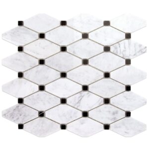 Carrara Long Octagon With Nero Dot Honed Marble