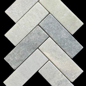 Verdi Cristallo Tumbled Herringbone Marble Mosaic