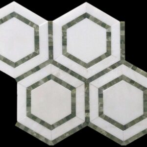 Moss Green & Thassos Shadow Hexagon Honed Mosaic