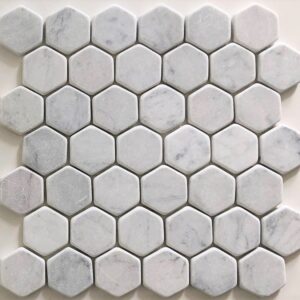 Carrara C Tumbled Hex Marble Mosaic