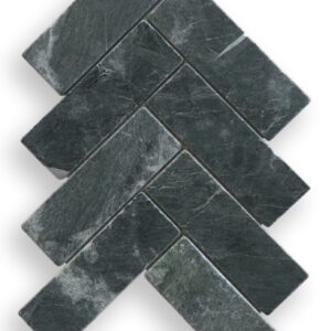 Taj Green Tumbled Herringbone Marble Mosaic