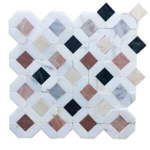 Mix Marble With Carrara Border Honed Marble Mosaic
