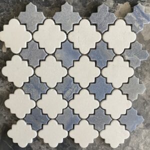 Thassos & Azul Macaubas Tumbled Marble Mosaic