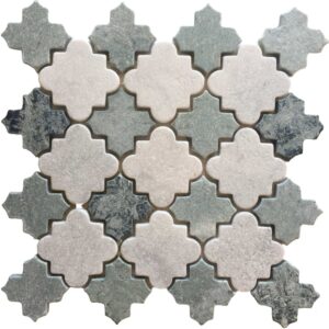 Carrara & Peacock Green Tumbled Marble Mosaic